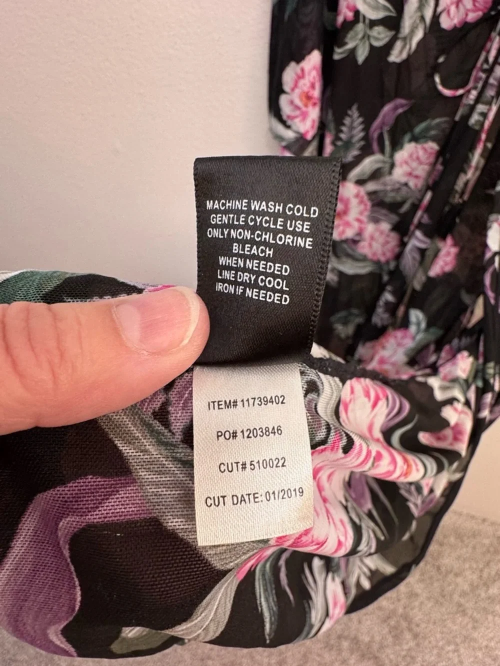 torrid Black Floral Swim Coverup with Pink and Lavender Blooms - Size 3/4